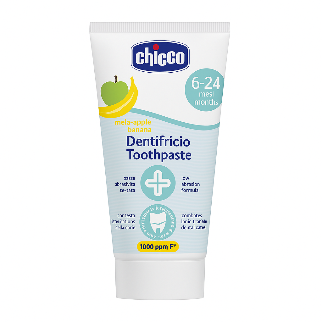 chicco-dentifrice-pomme-banane-sans-fluor-6-24m-50ml CHICCO DENTIFRICE POMME BANANE SANS FLUOR 6-24M 50ML – Image 1