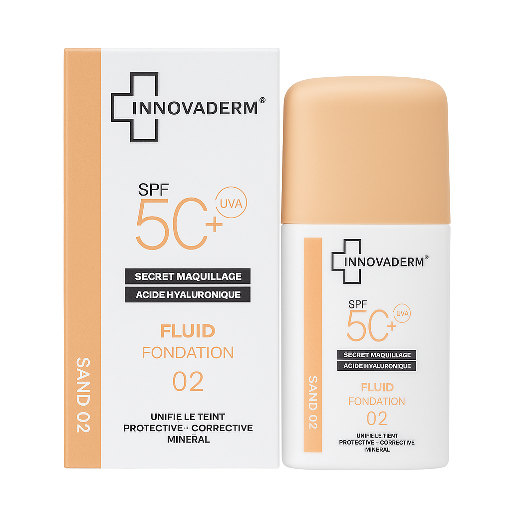 innovaderm-fondation-sand-02-spf50--30ml INNOVADERM FONDATION SAND 02 SPF50+ 30ML – Image 1